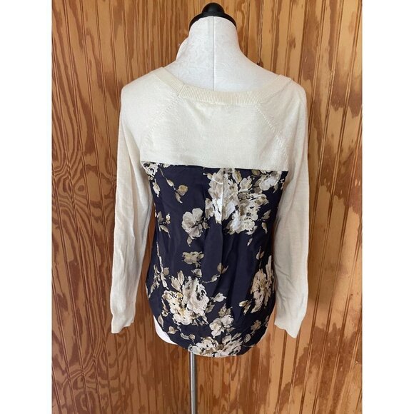 Anthropologie Moth Wool Blend Top Stretch Long Sleeve Floral Knit Pullover M - Picture 2 of 9